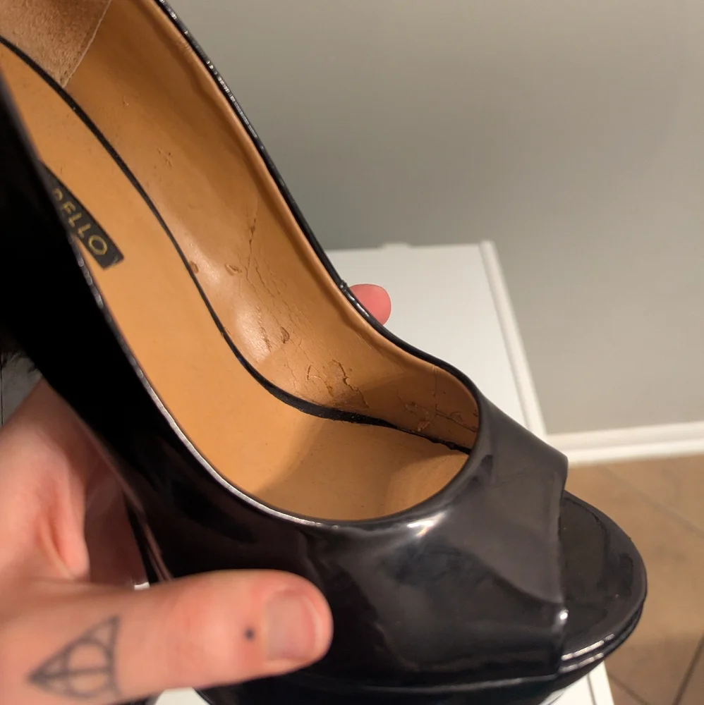 Genuine leather Patent High heel peep toe / vinyl finish shoes size 37 (US 8) - Picture 12 of 17